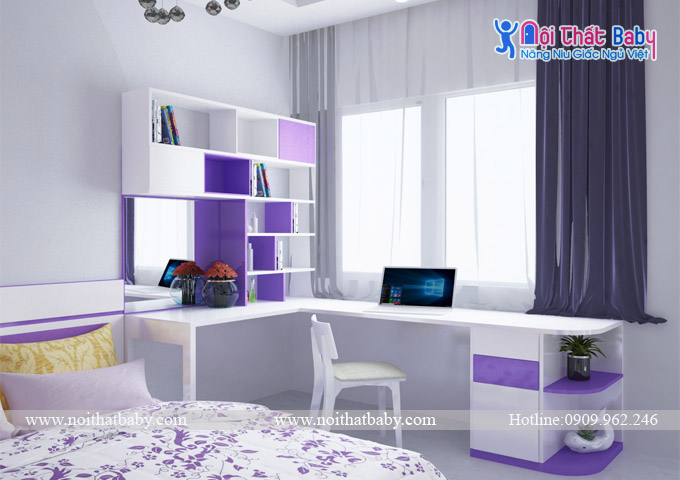 Mẫu bàn học màu tím mộng mơ cho bé 